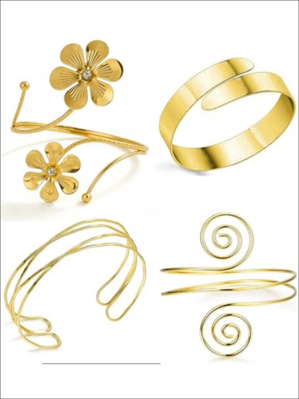 Gold Plated Alloy Open Cuff Bracelet Set Adjustable Arm Cuff Jewelry 4 Pcs